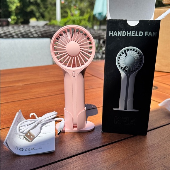 Portable Handheld Fan-Pink USB Rechargeable With Base For Desk - Picture 2 of 8